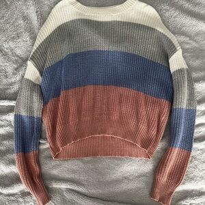 Fashion Nova Cream and Gray Crew Neck Sweater